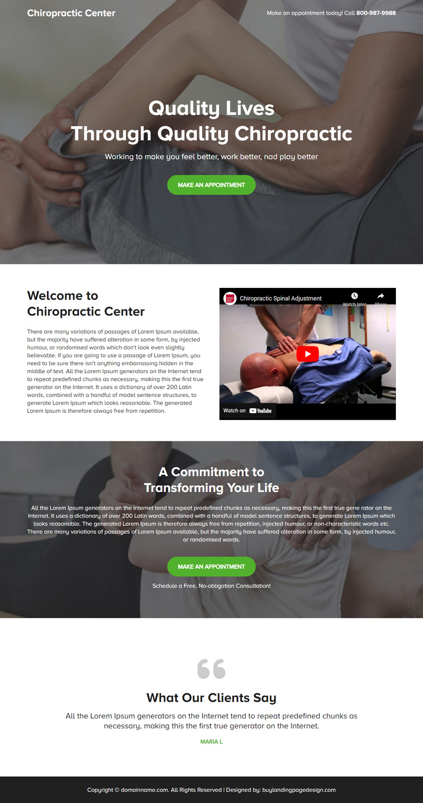 chiropractic center responsive landing page design