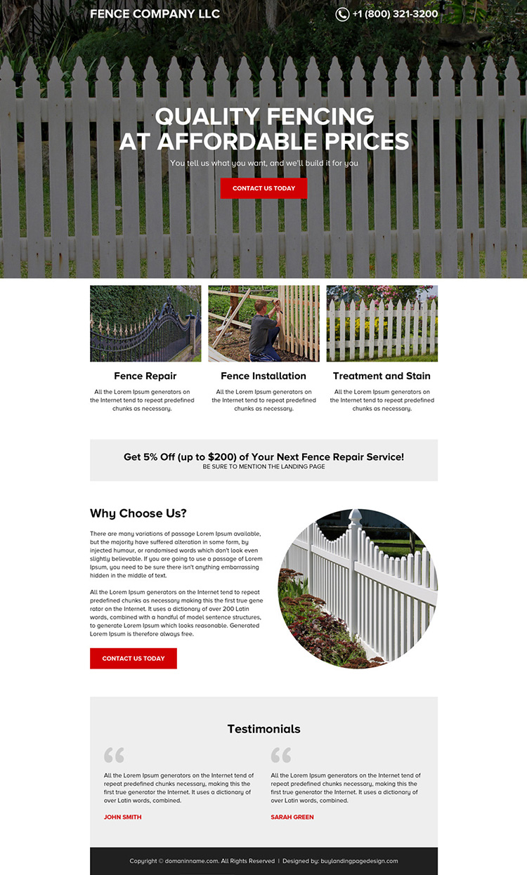 quality fencing services minimal landing page design