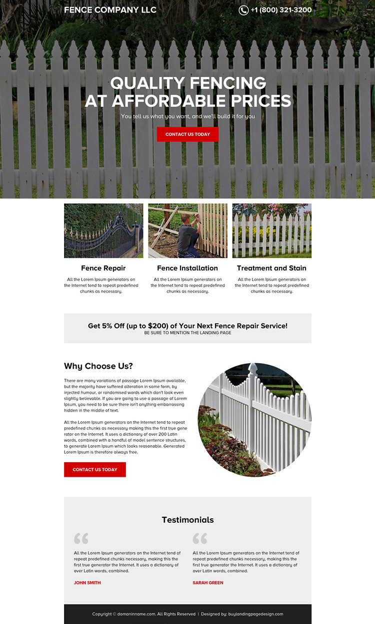 quality fencing services responsive landing page design