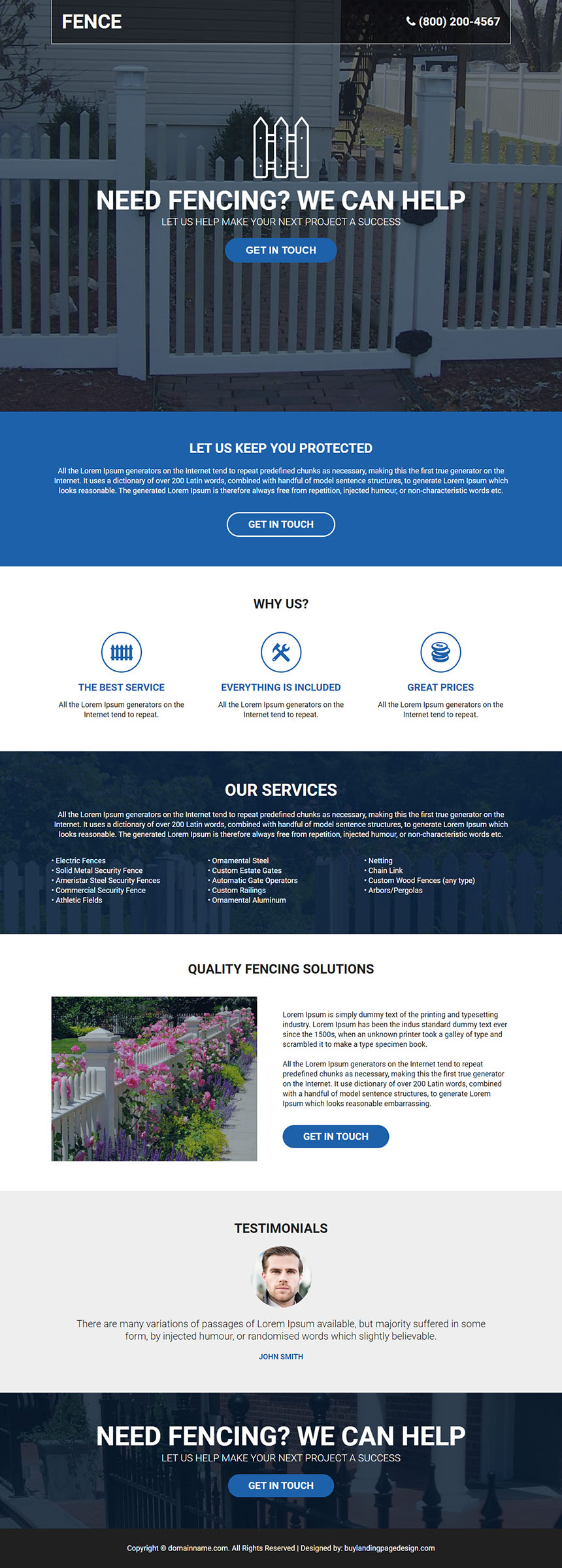 quality fencing solutions responsive landing page