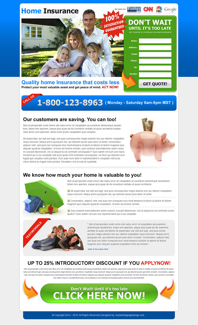 quality home insurance lead generating landing page to increase your conversion rate