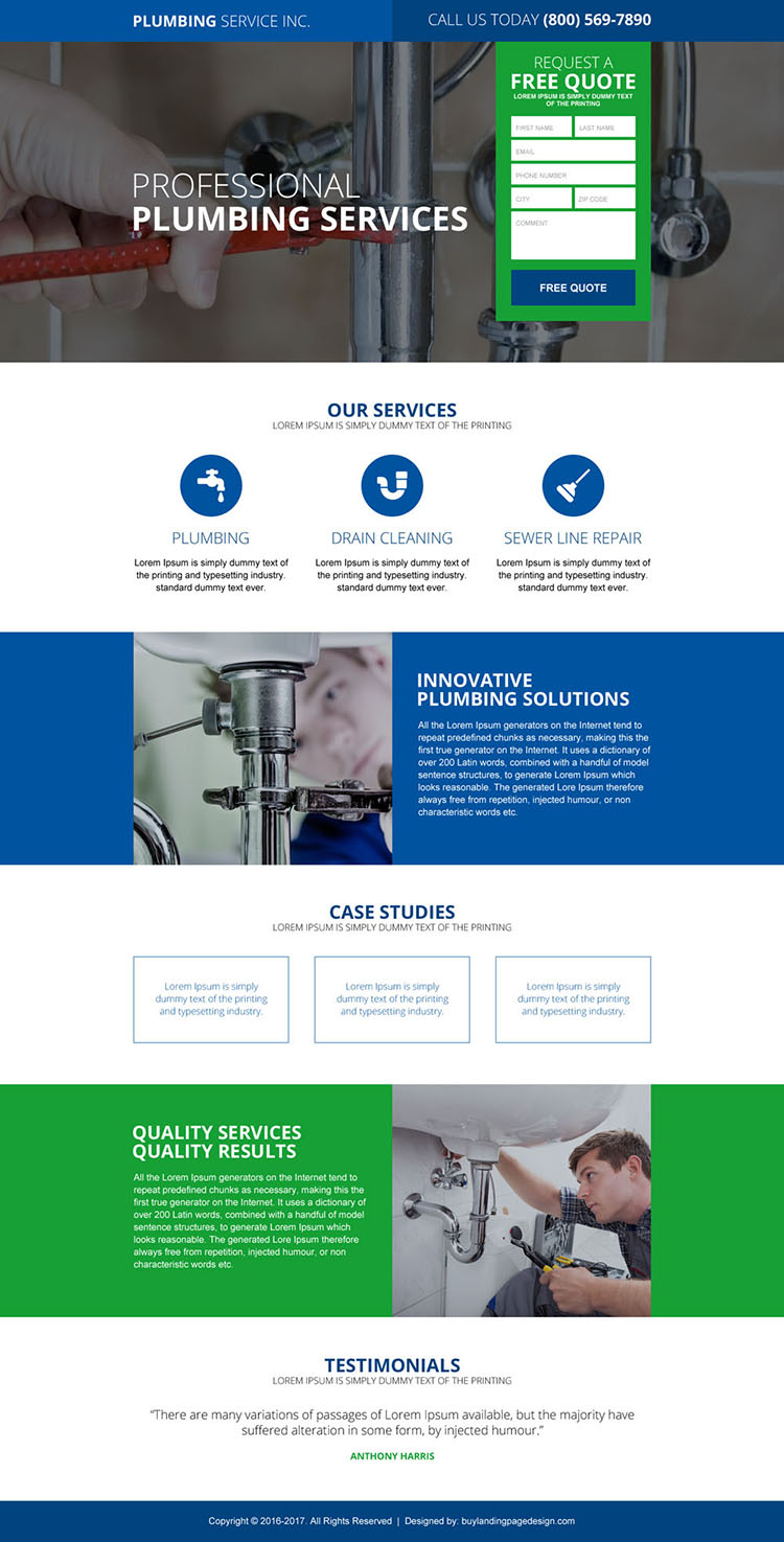 quality plumbing service lead magnet responsive landing page