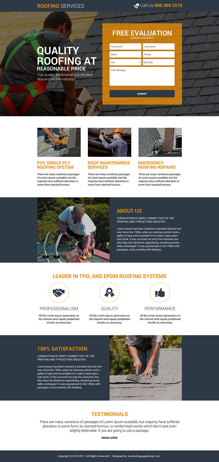 quality roofing services responsive landing page