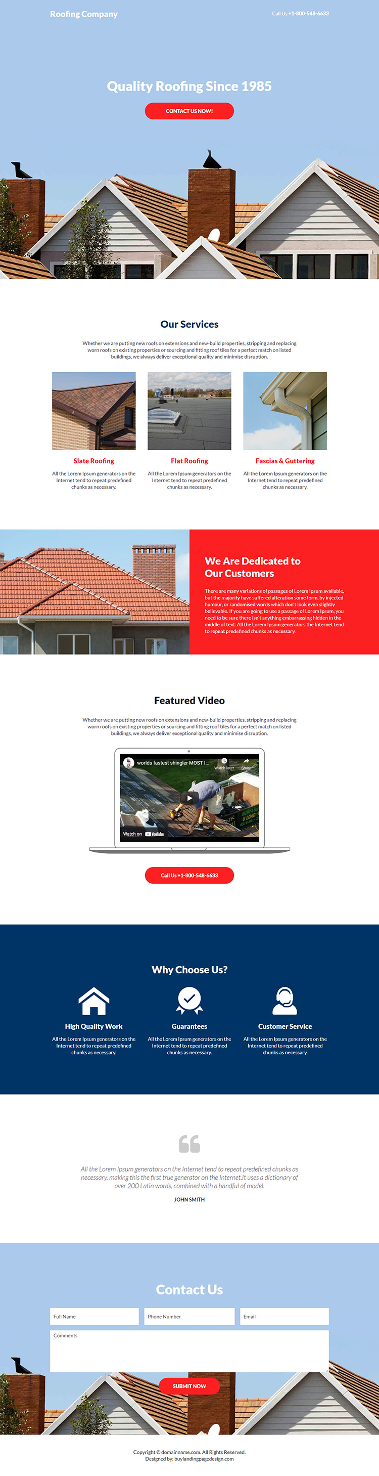 roofing company responsive lead capture landing page design