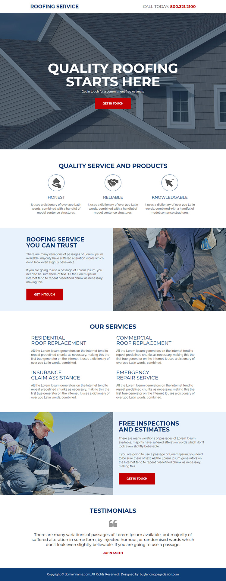 quality roofing service responsive landing page design