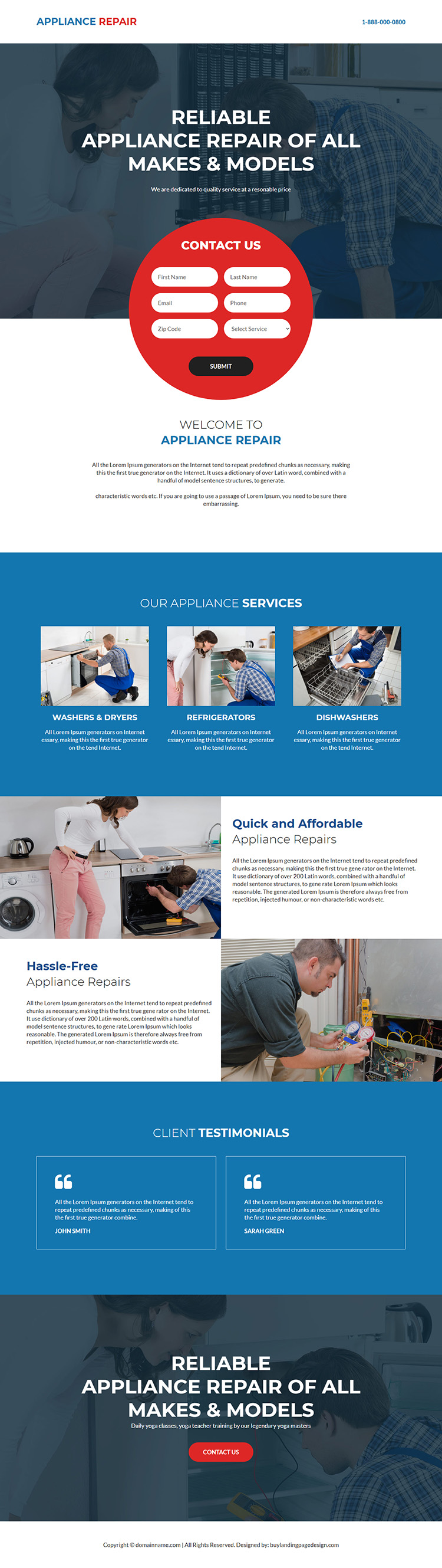 quick and affordable appliance repair service responsive landing page