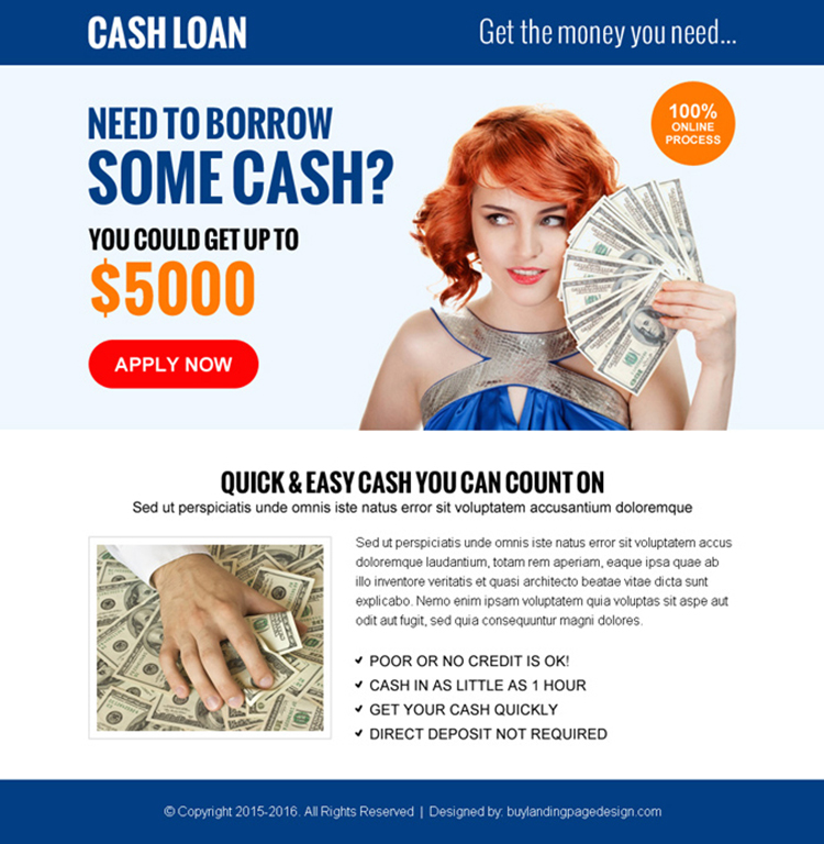 quick and easy cash loan cta ppv landing page design