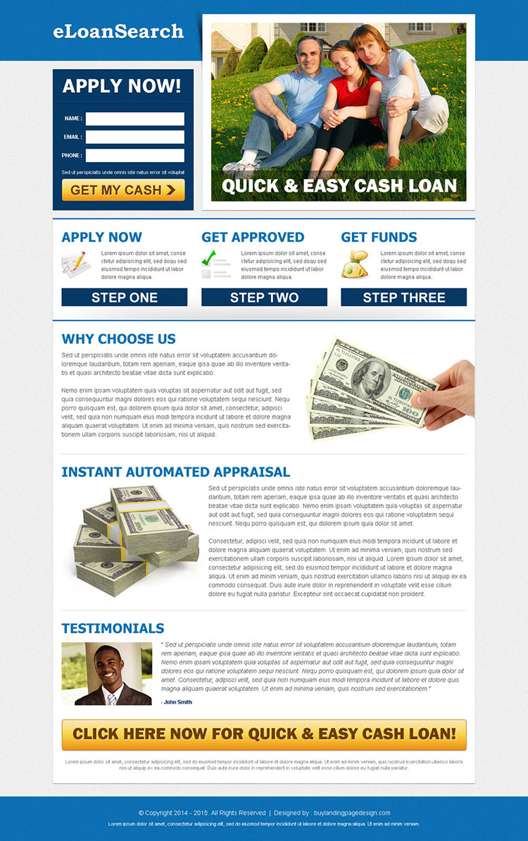 e-loan search clean lead capture landing page template design to increase your conversion