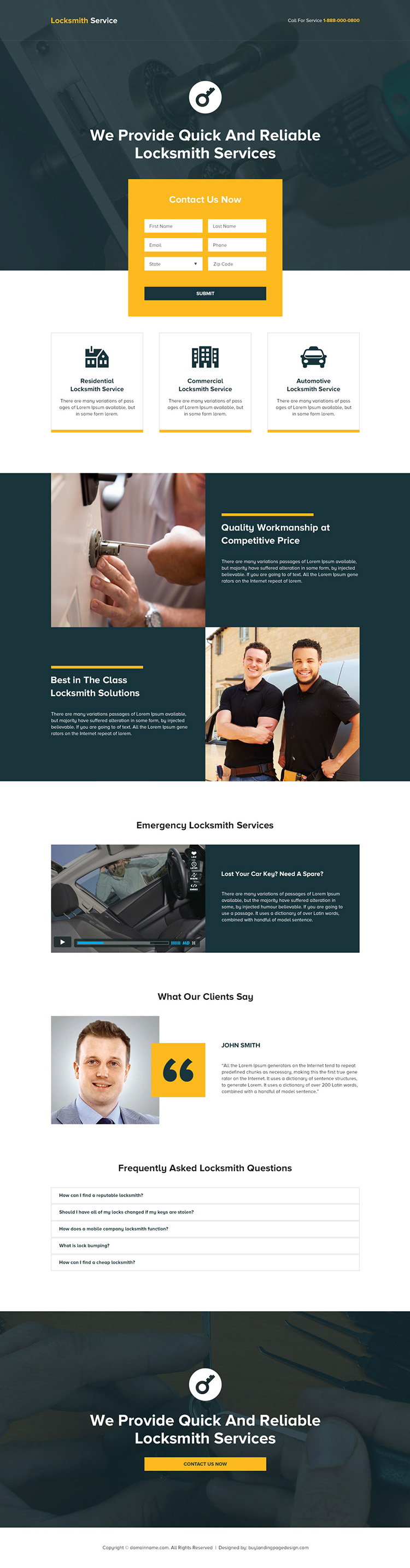 quick and reliable locksmith services landing page