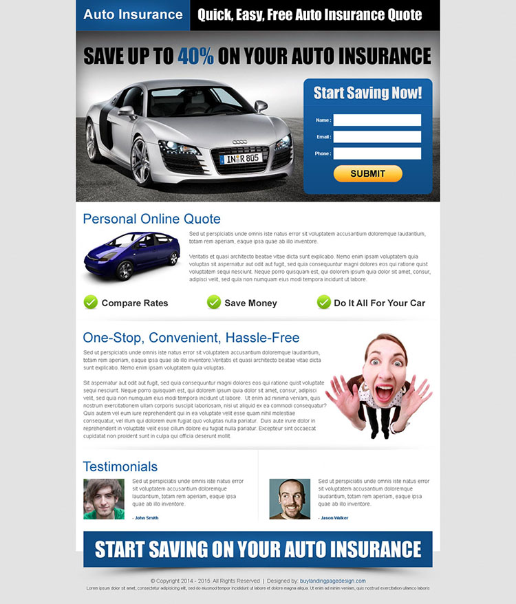 quick easy free auto insurance quotes effective and conversion oriented landing page design