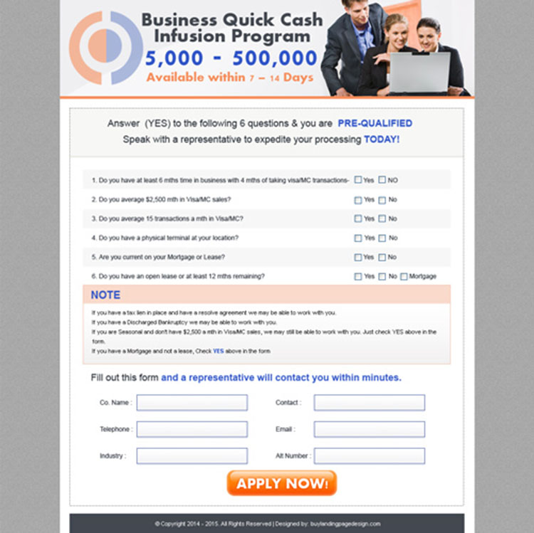 quick cash business lead capture effective landing page design for sale