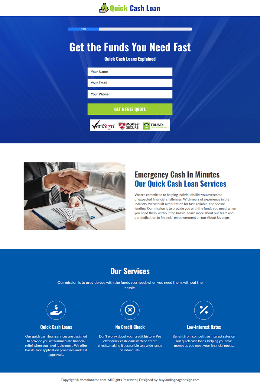 quick cash loan responsive funnel design