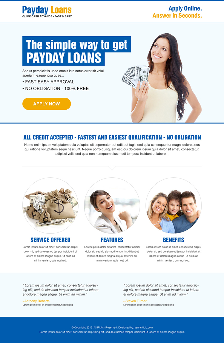 responsive quick cash payday loan landing page