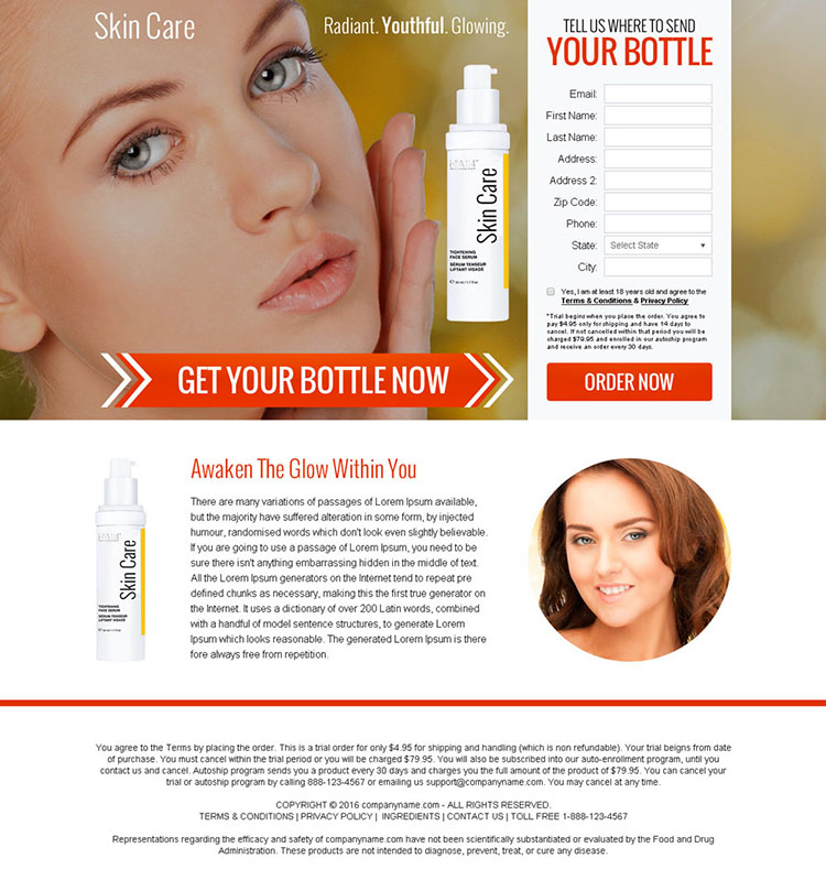 skin care serum selling bank page design