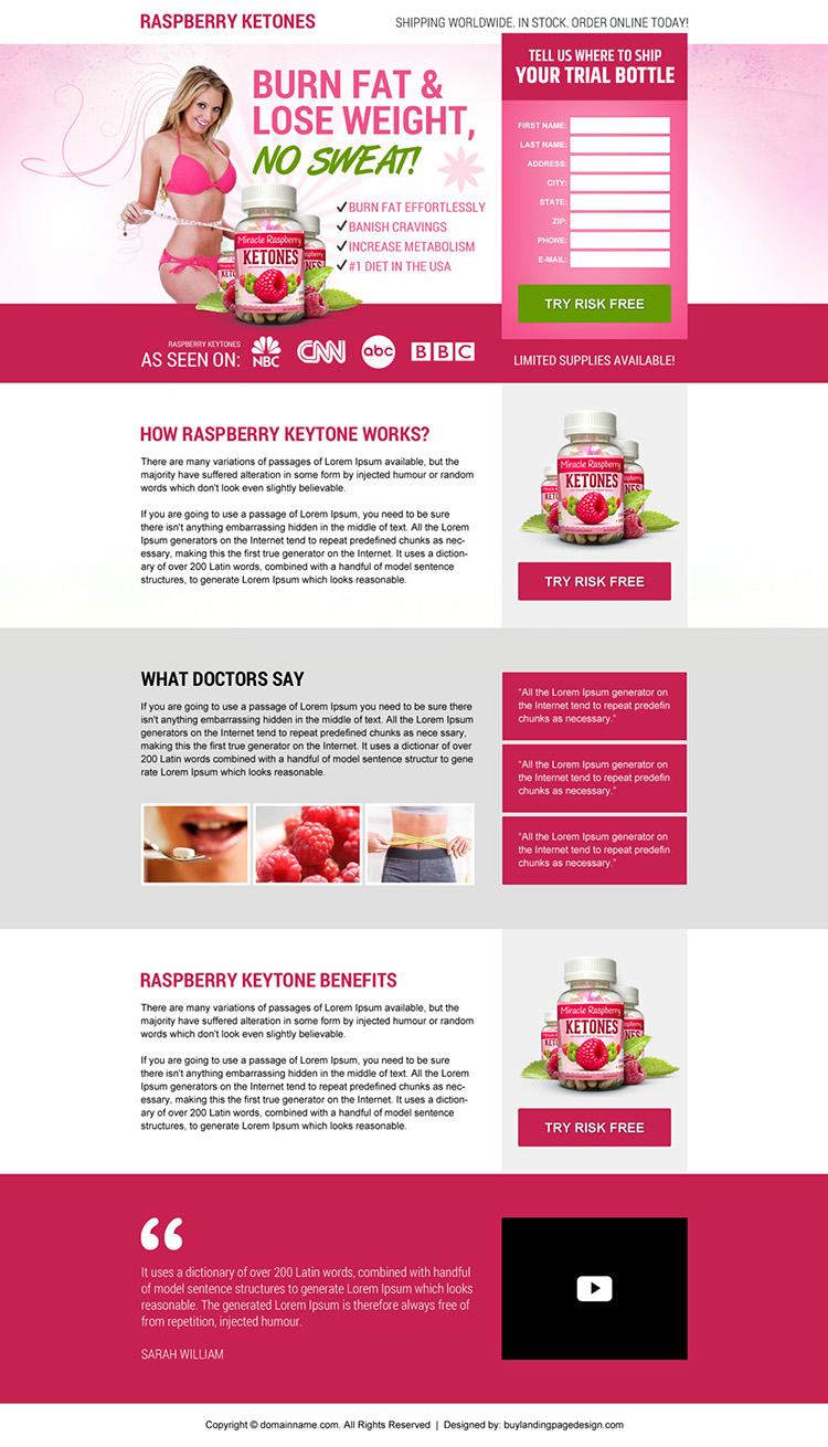 raspberry ketone weight loss best responsive landing page design