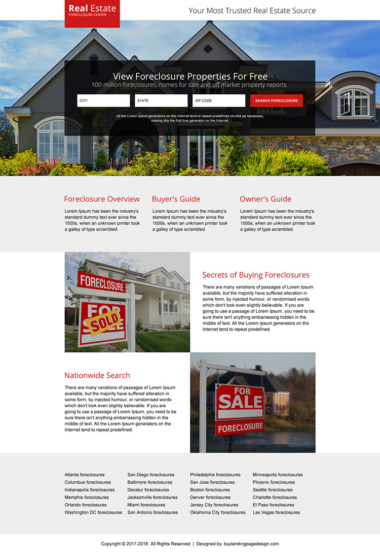 minimal real estate foreclosure properties responsive landing page design