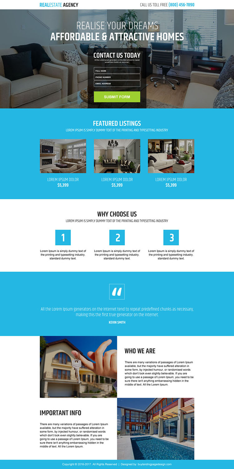 real estate agency business service landing page design