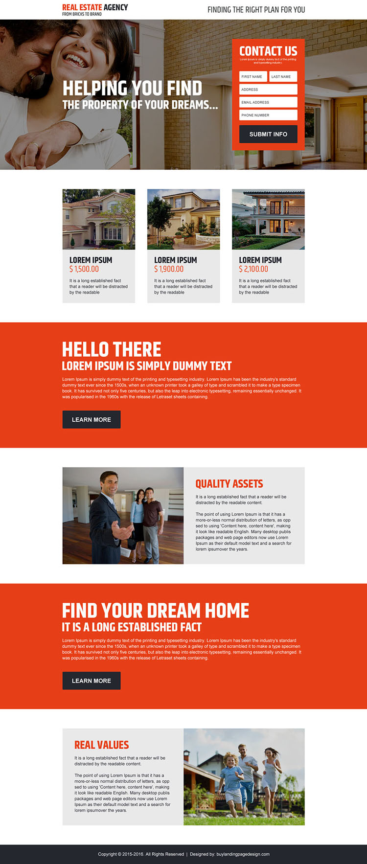 real estate agency lead generating landing page design