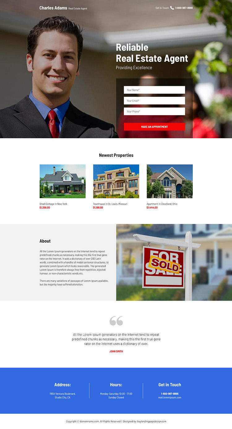 reliable real estate agent appointment booking responsive landing page