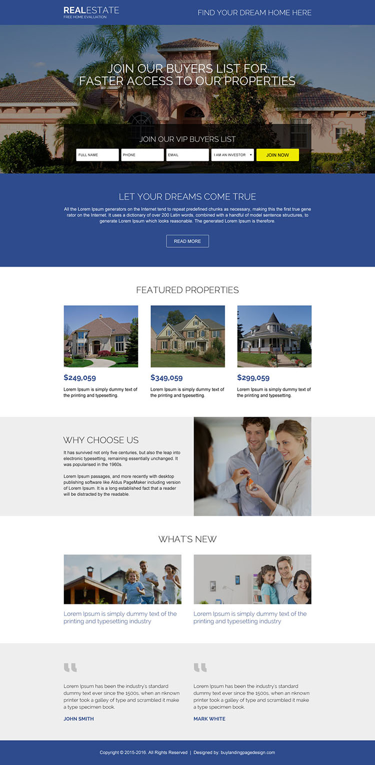 real estate listing lead capturing landing page design