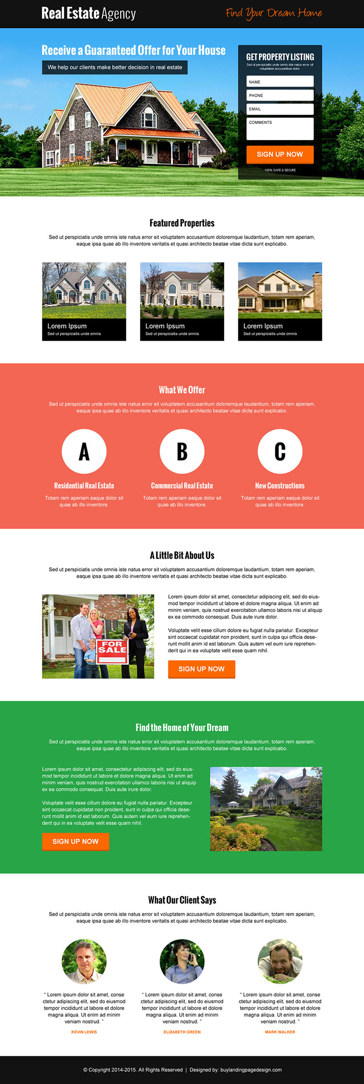real estate lead generating clean and informative landing page design