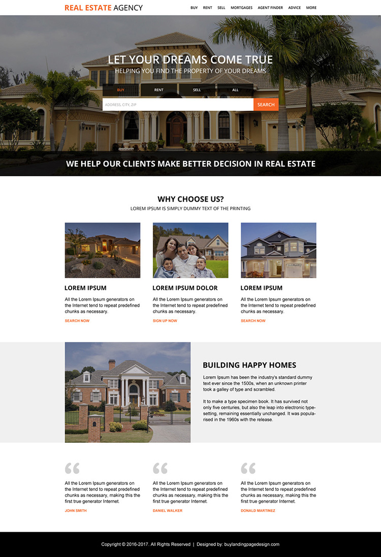 real estate property dealers agency landing page