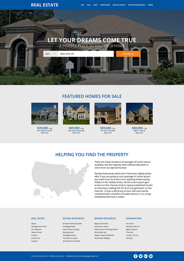 clean real estate property listing website design