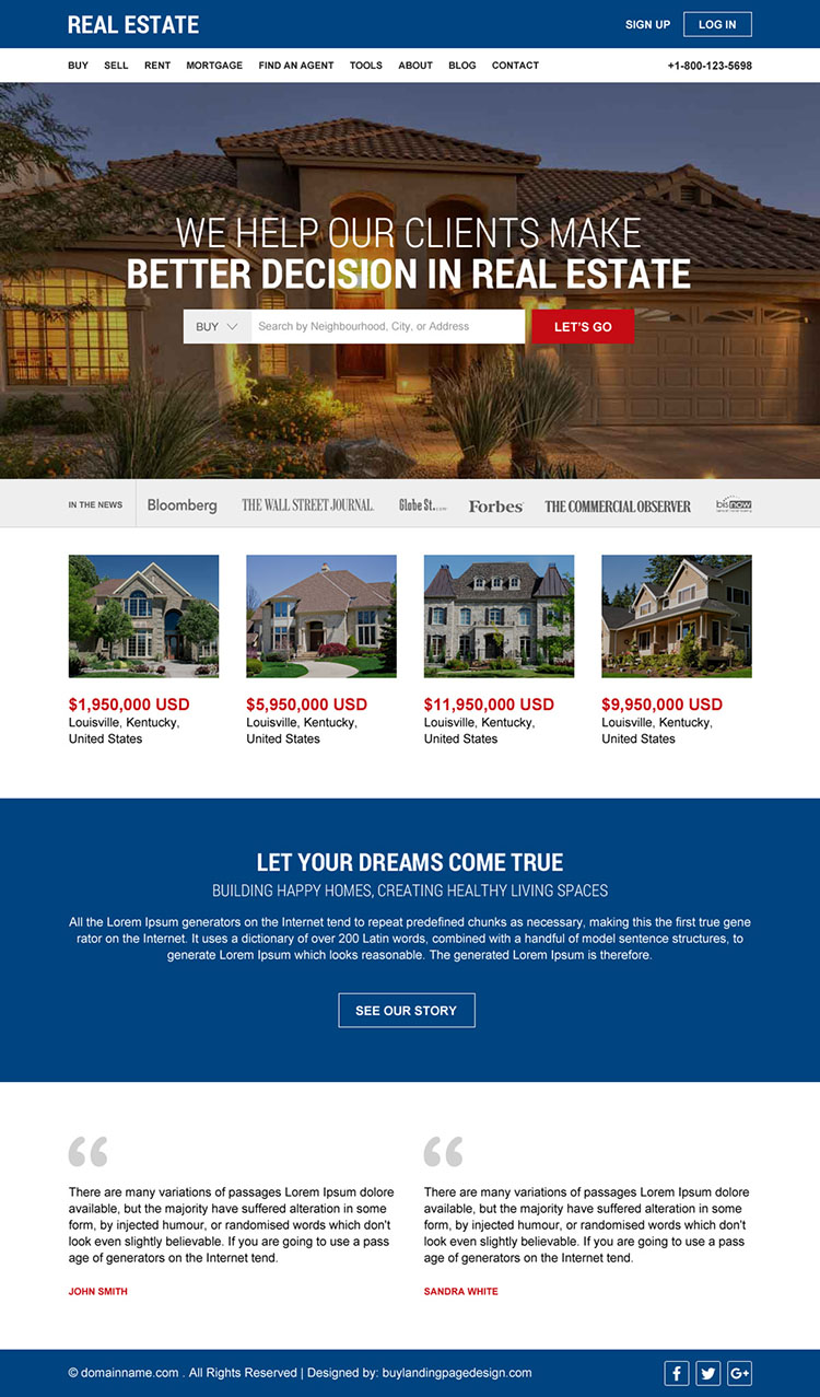 real estate properties listing responsive website design