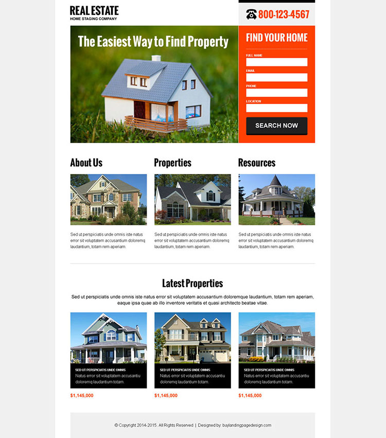 clean and converting real estate lead capture landing page design