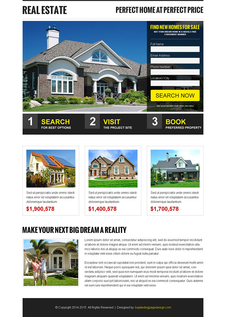 creative and appealing real estate small lead capture form landing page design template