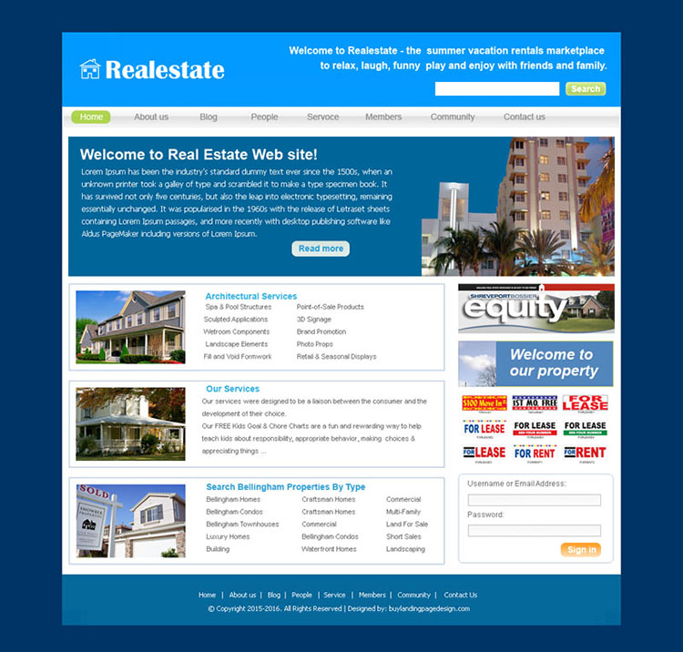 real estate website template design psd for sale