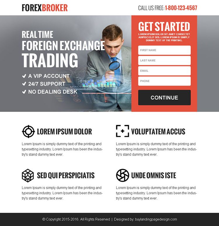 real time forex broker lead gen ppv landing page design