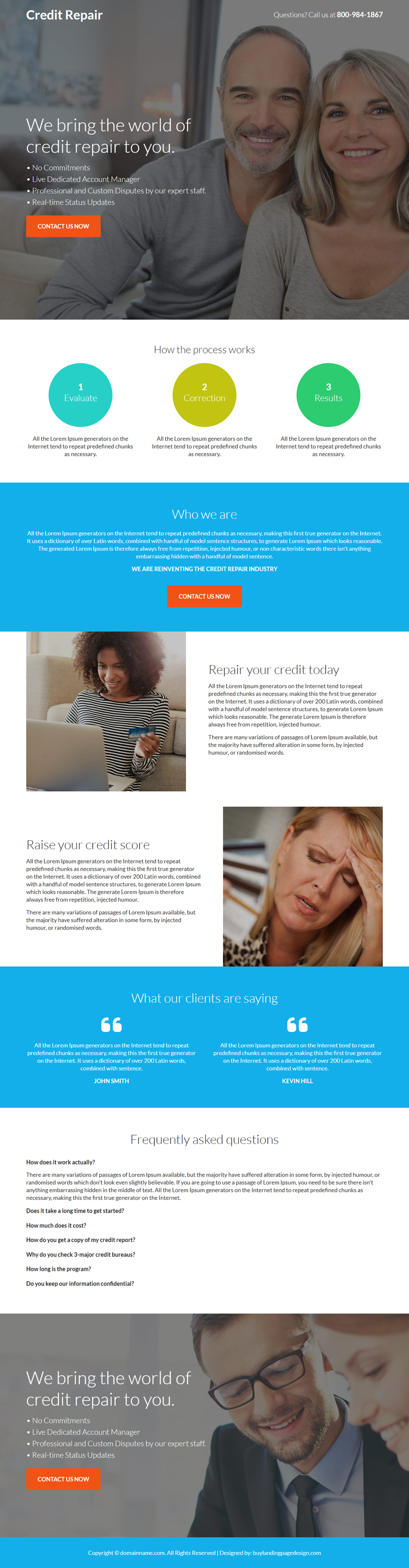 minimal credit repair service landing page design