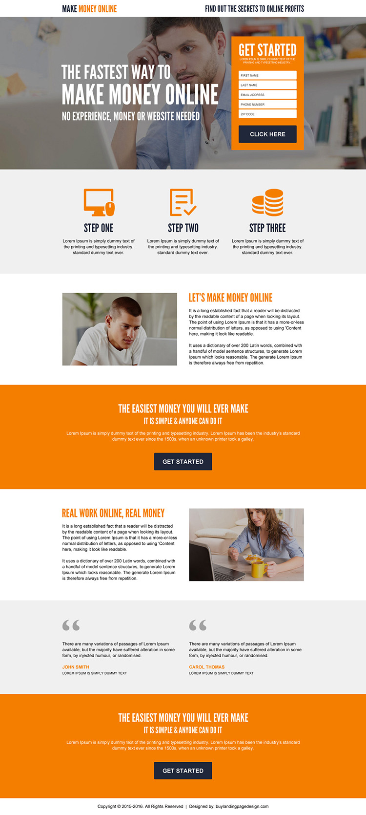 real work real money online lead capture landing page design