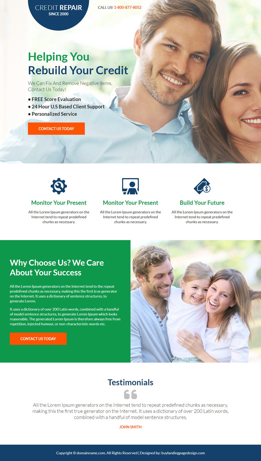 personalized credit repair service landing page