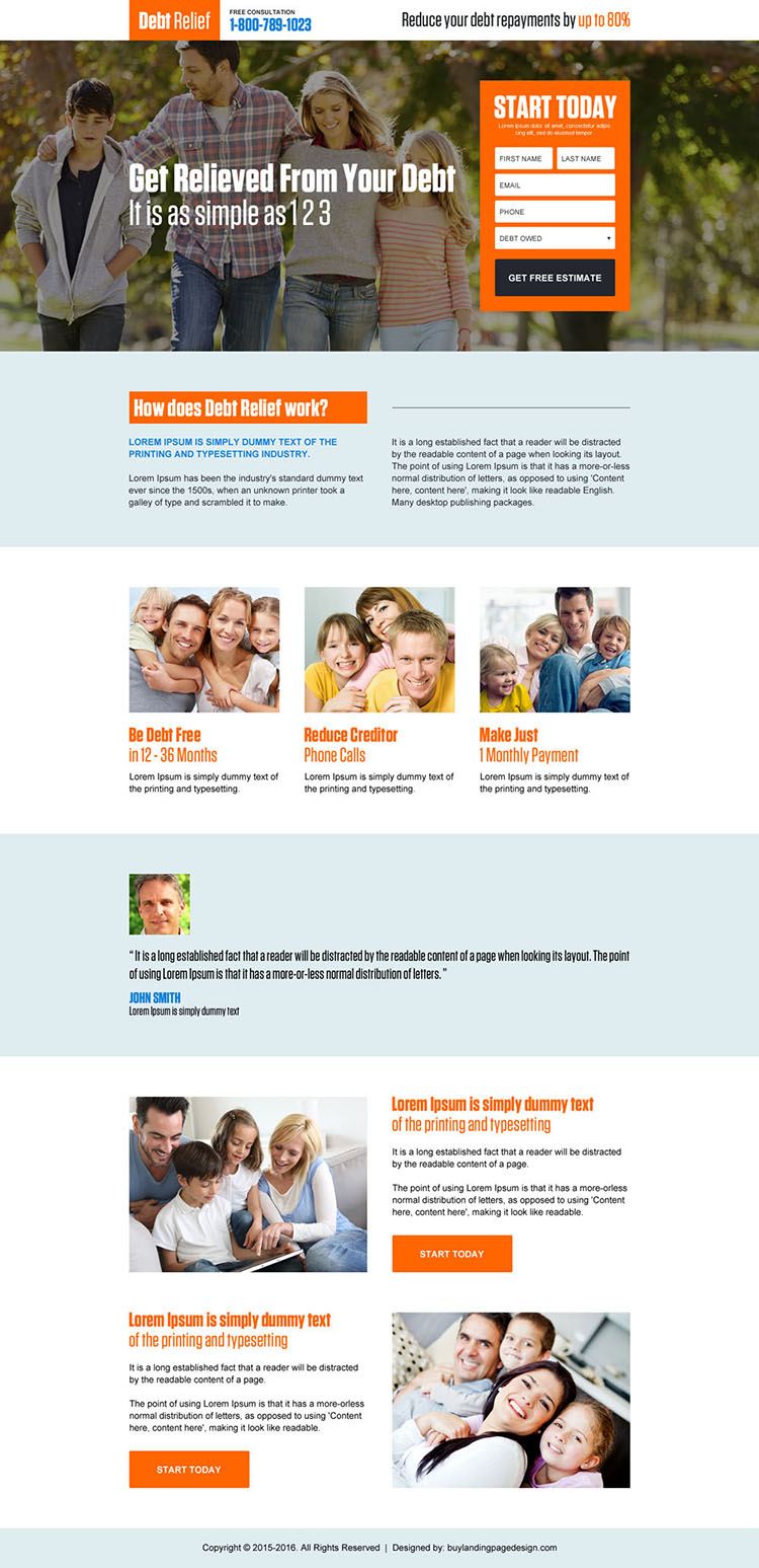 responsive debt reduction landing page design