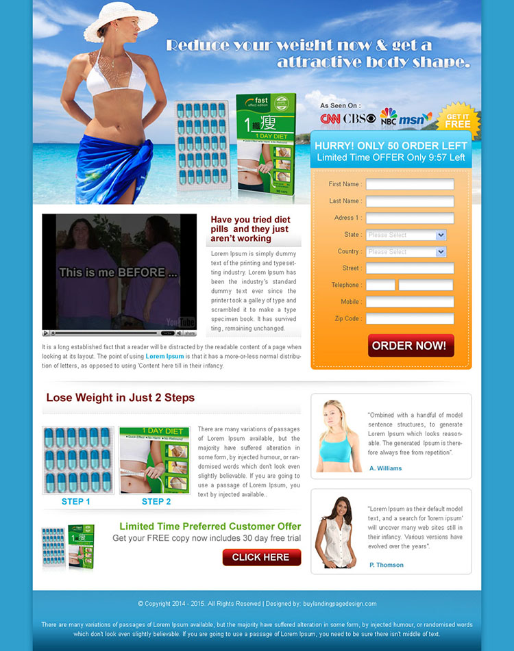reduce your weight now and get an attractive body shape landing page design for sale