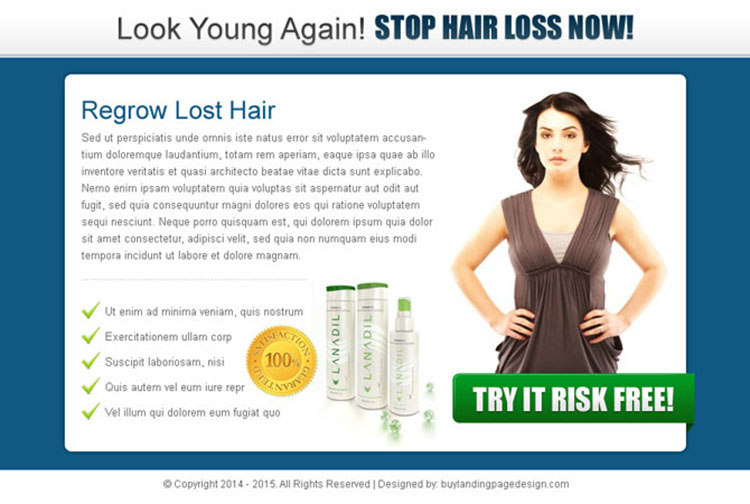 look young again stop hair loss now clean and effective ppv landing page design