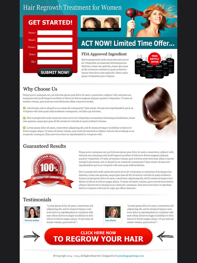 hair regrowth treatment for women optimized and converting landing page design