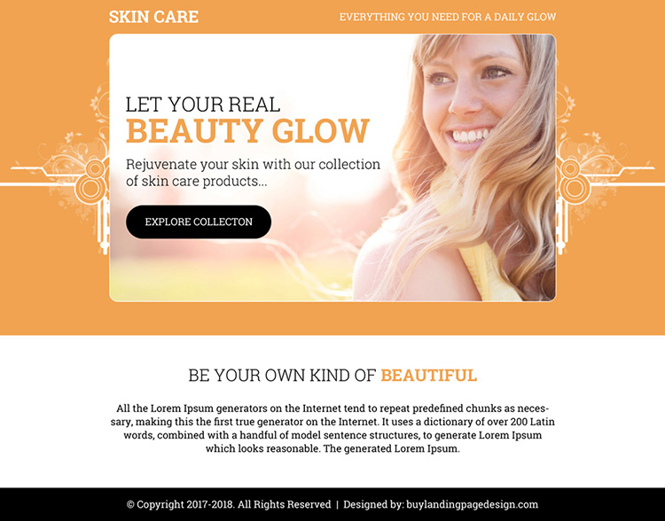 skin care products ppv landing page design