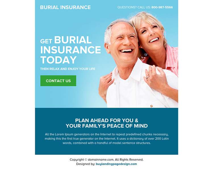 appealing burial insurance lead generating ppv landing page