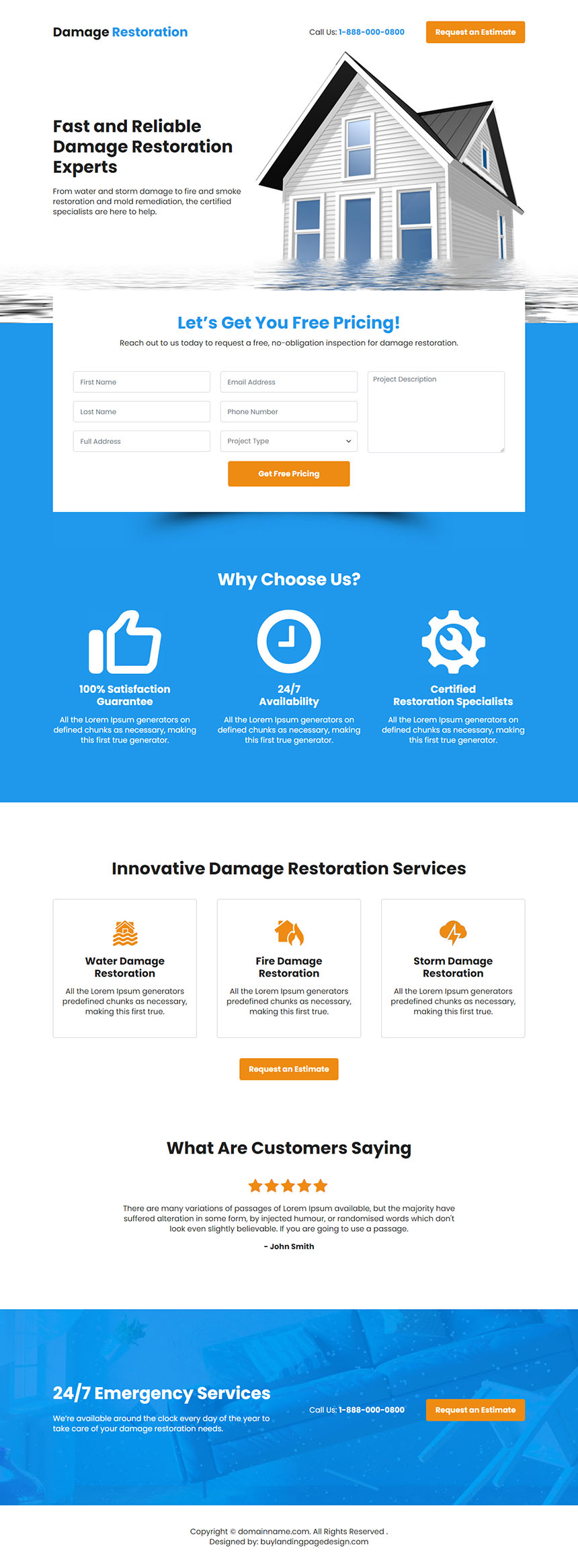 reliable damage restoration experts responsive landing page