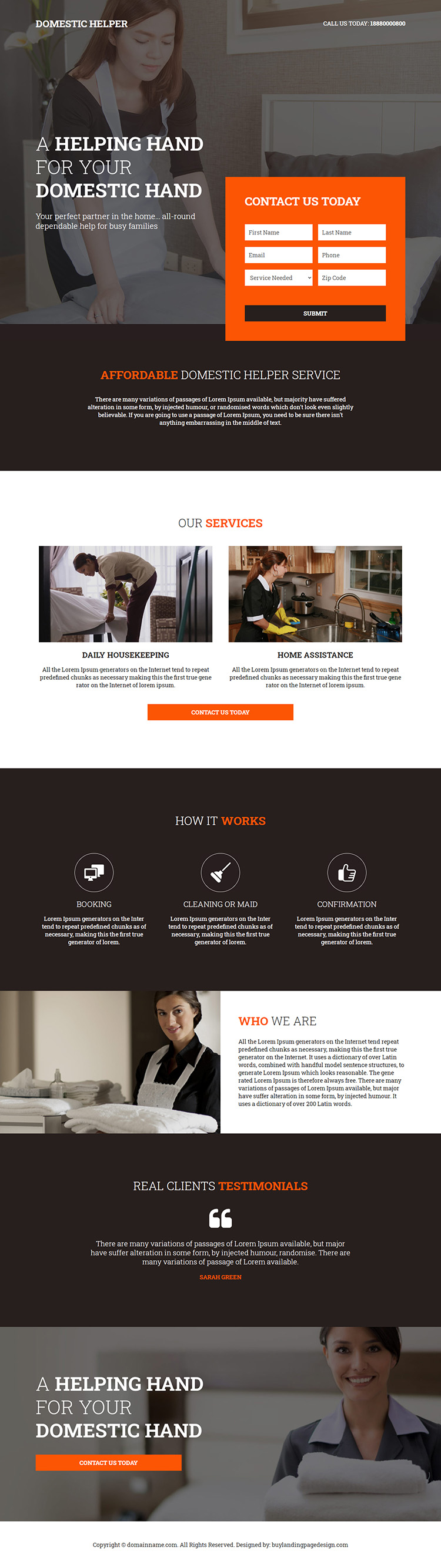 reliable domestic helper service responsive landing page design