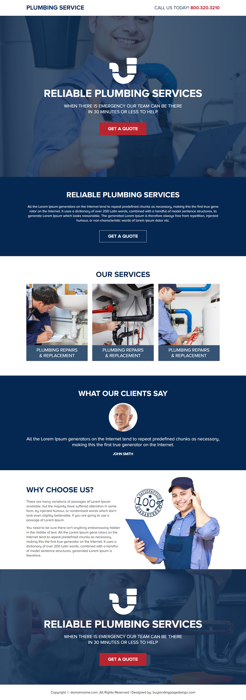 reliable plumbing service responsive landing page