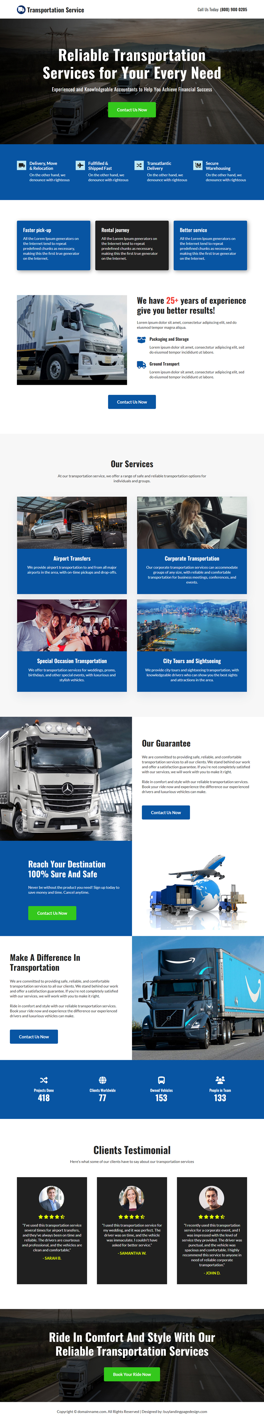 reliable transportation service lead capture responsive landing page