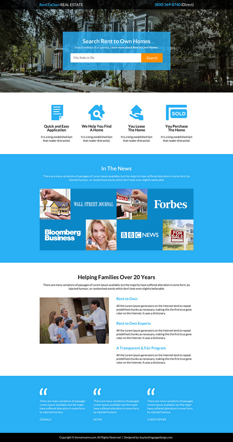 rent to own real estate search responsive landing page