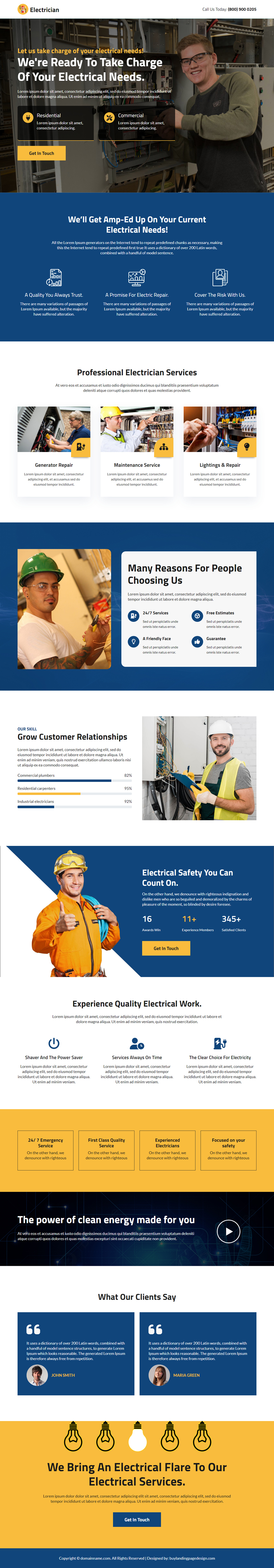 residential and commercial electrical services landing page