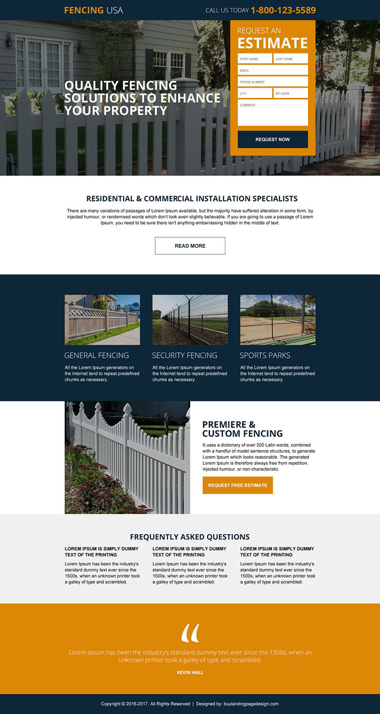 residential and commercial fencing service responsive landing page design