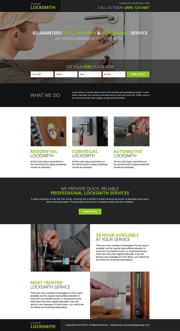 residential locksmith free quote responsive landing page design