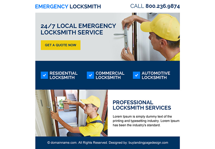 emergency locksmith services ppv landing page design